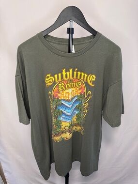 Tultex Olive Green Graphic Band Tee with Yellow Accent